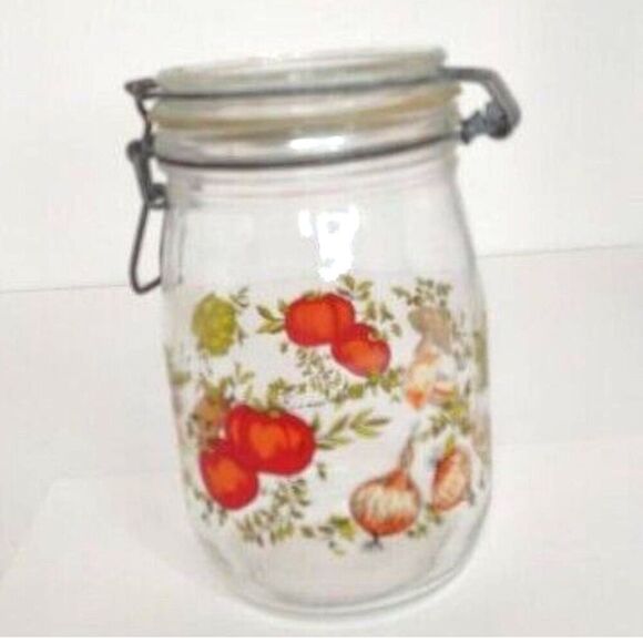 Vintage Arc Spice Of Life Glass Mushrooms and Vegetable Jar Canister 1 L France - Picture 4 of 15